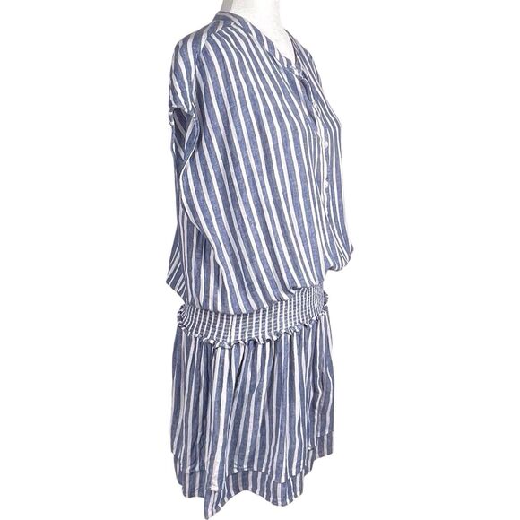 Rails Angelina Striped Smocked Tunic Dress Blue White Linen Blend Size Large - Picture 9 of 16